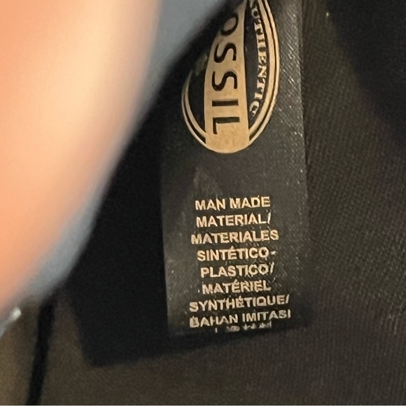 Fossil Crossbody Abstract Triangle Geometric Purse Key Charm Black Faux Leather - Picture 9 of 11